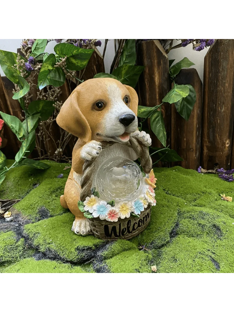 Garden Statue Resin Dog Figure Solar Energy Figurine Lighting for Patio Decor Ornament Outdoor Garden Lawn Decor