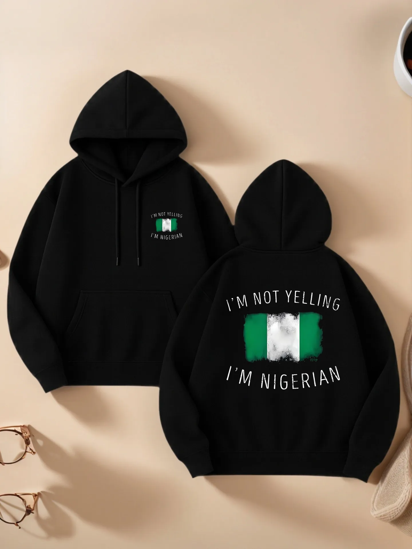 

Graphic Hoodie Women, Nigerian - Print Design, Casual Streetwear, Fleece - Lined, Casual Everyday Wear for Young Men