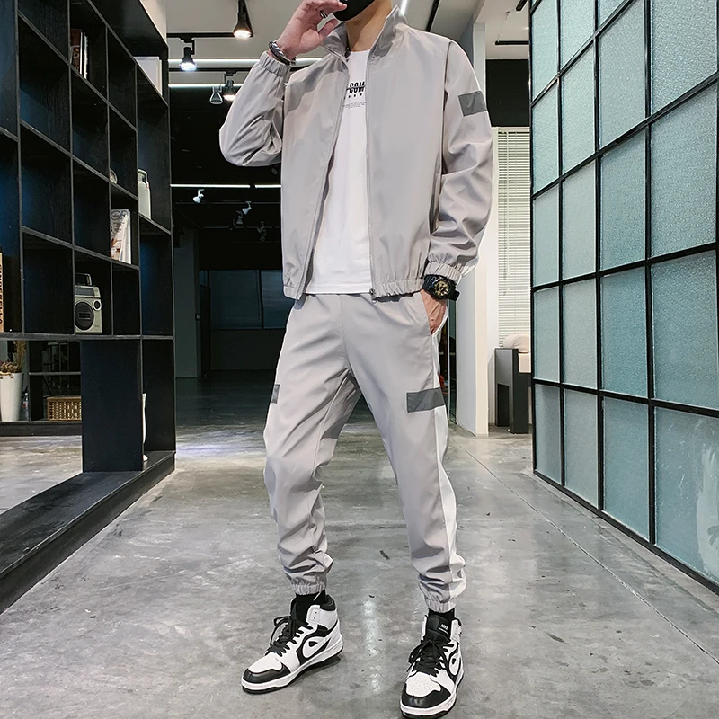 Men Tracksuit Casual Hoodies Sets 2022 Spring New Male Jackets+Pants Two Piece Sets Hip Hop Streetwear Sports Suit Patchwork