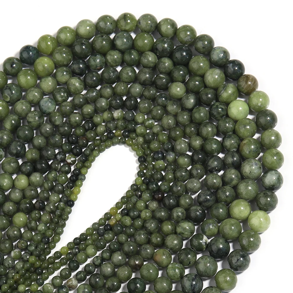 4/6/8/10/12mm Natural Stone Southern Jade Green Round Loose Spacer Bead for Jewelry Making Bracelet Necklace DIY Accessory