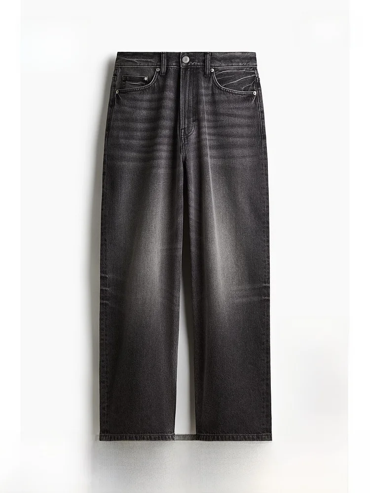 

Мужские джинсы HM: хлопковые, повседневные, свободного кроя, с эффектом потертости, весна-осень, средняя посадка, на молнии, молодежные, расклешенные брюки