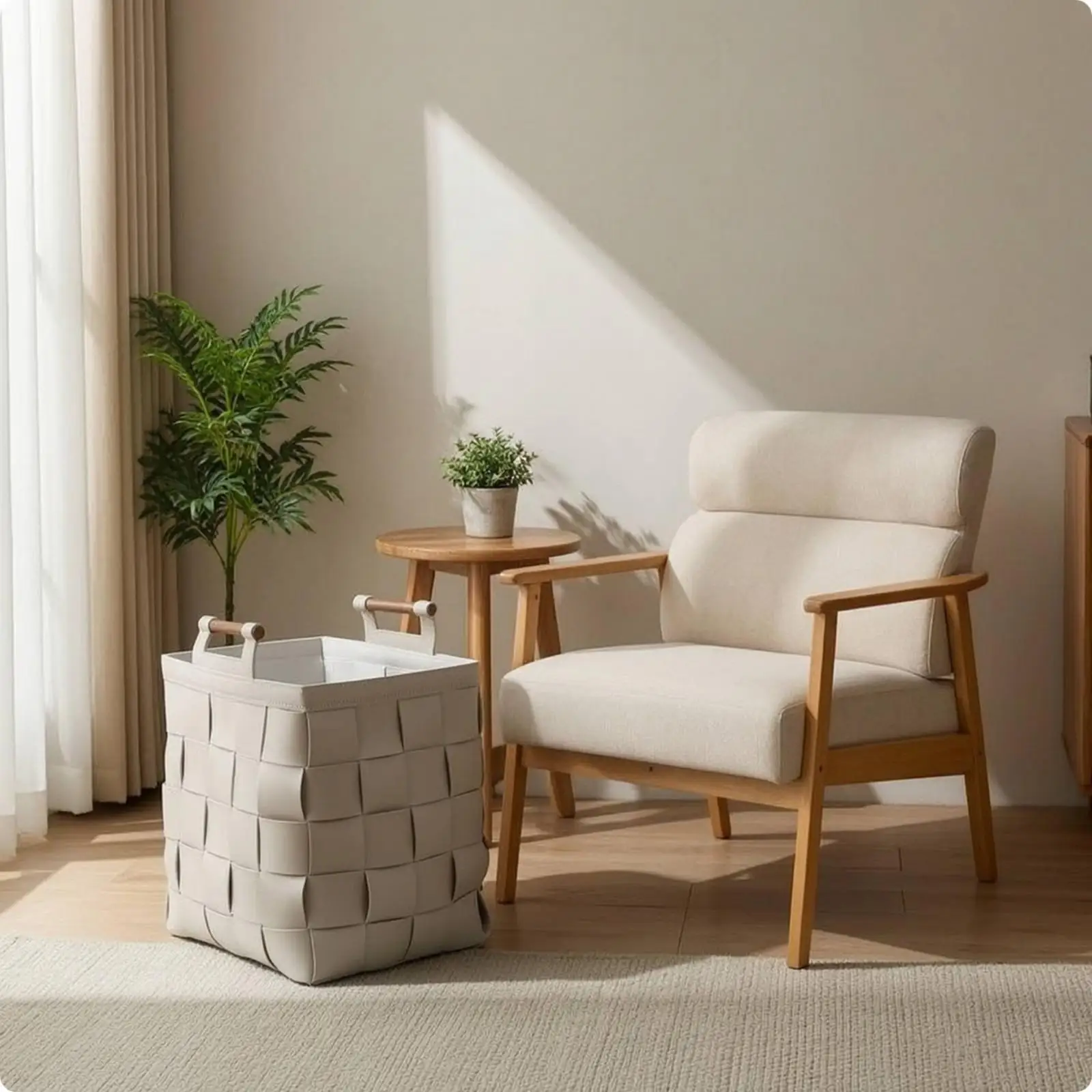 Storage Basket with Wooden Handles Structured Woven Basket with Wooden Handles