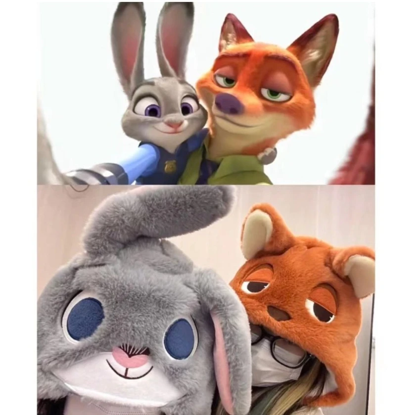 

Anime Rabbit Ear Hat Movable Women Cute Ear Bunny Beanie Winter Warm Soft Thickening Pocket Warm Judy Nick Hooded