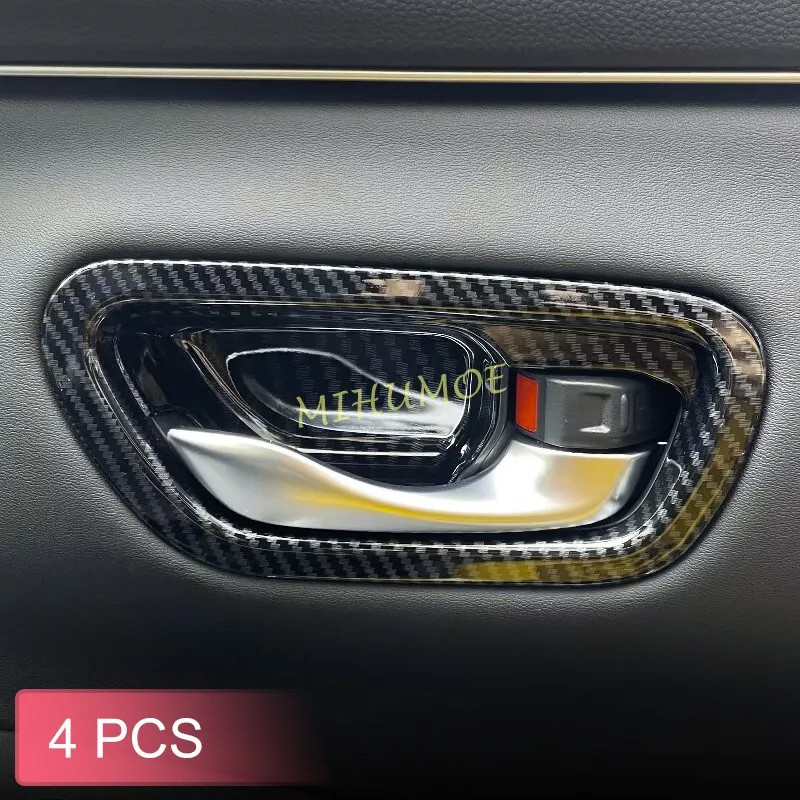 4Pcs Car Interior Door Handle Surrounds Cover Trims For Honda ZR-V ZRV 2023 2024 Balck Carbon Fiber