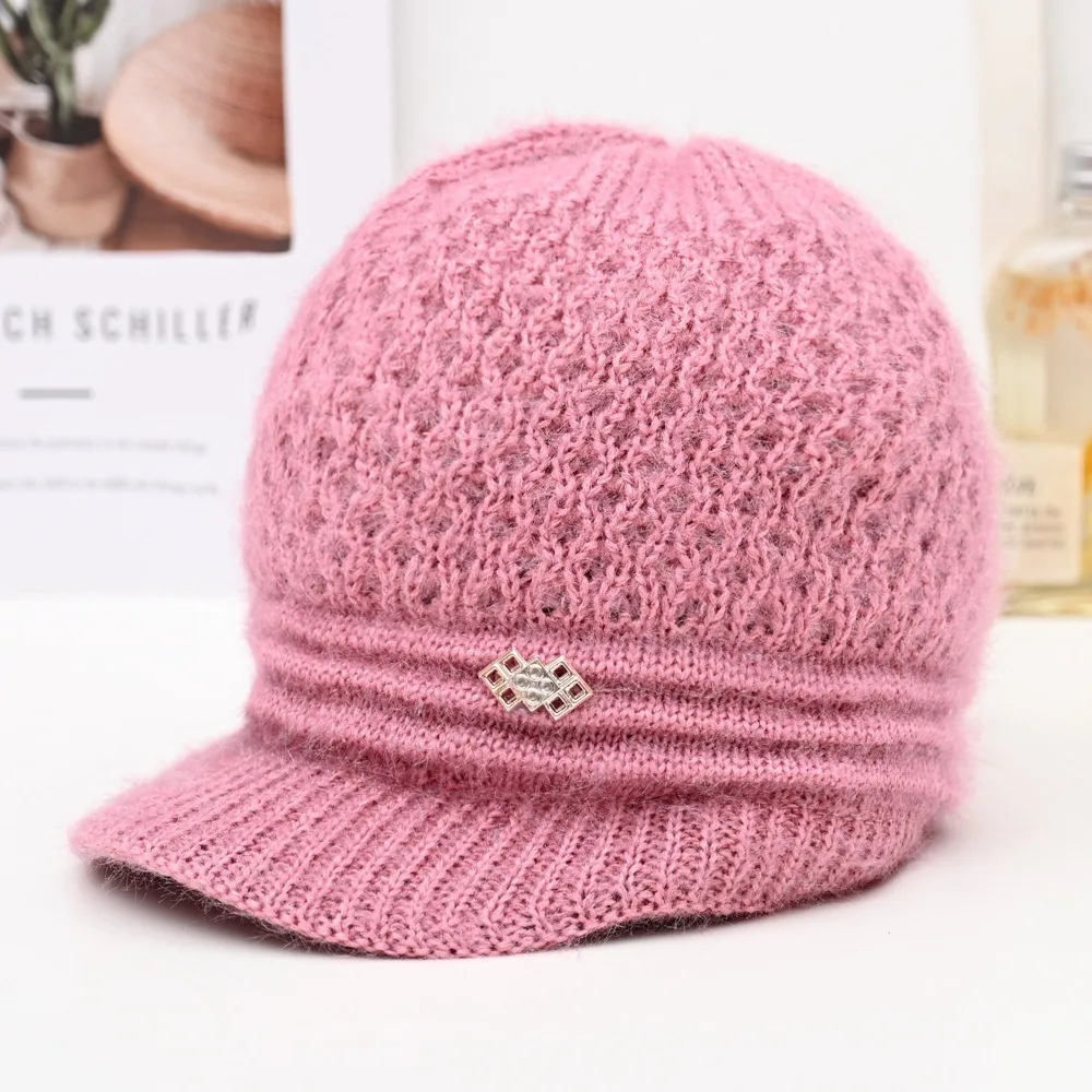 Classic Thickened Knit Mom Grandma Knitted Hat Soft Stretch Wind Resistant Winter Cap Warm Yarn Hat Autumn Winter