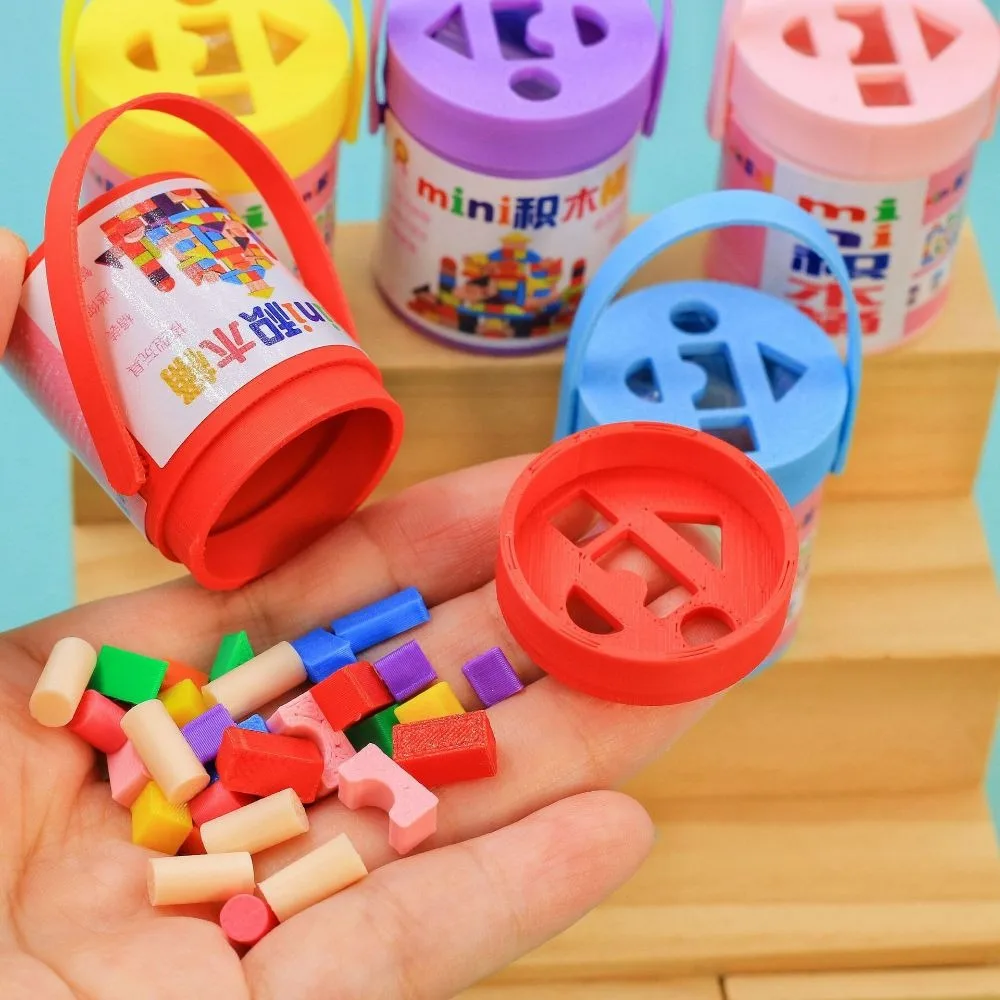 Multicolor Dollhouse Building Blocks Plastic Miniature Size Miniature Doll Blocks Bucket Packaging Building Block Model