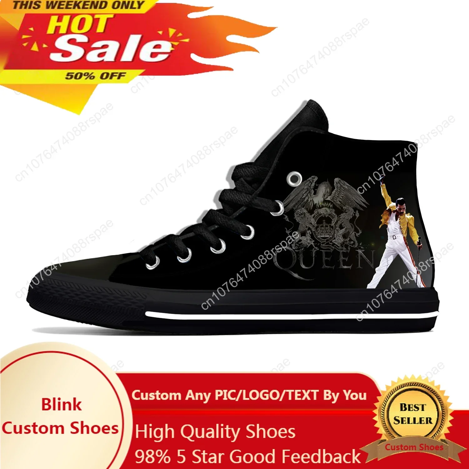 

Queen Freddie Mercury Rock Band Fashion Funny Casual Cloth Shoes High Top Lightweight Breathable 3D Print Men Women Sneakers