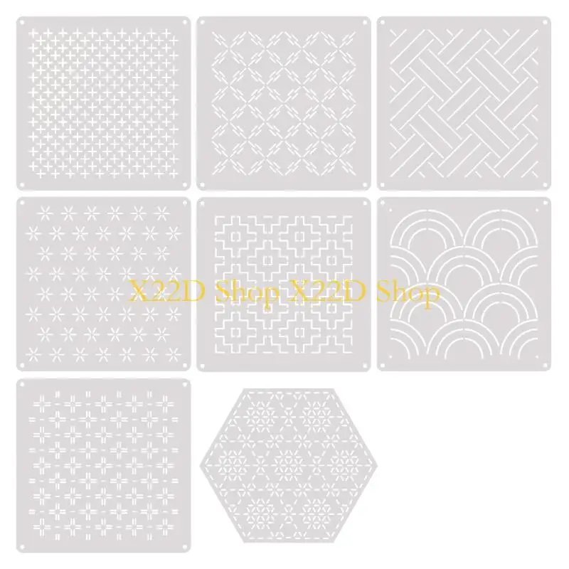 X22D Geometric Pattern Drawing Sheet Set 13X13CM PET Embroidery Guide for Fabric Marking, Sewing Work and Daily Home Craft Use
