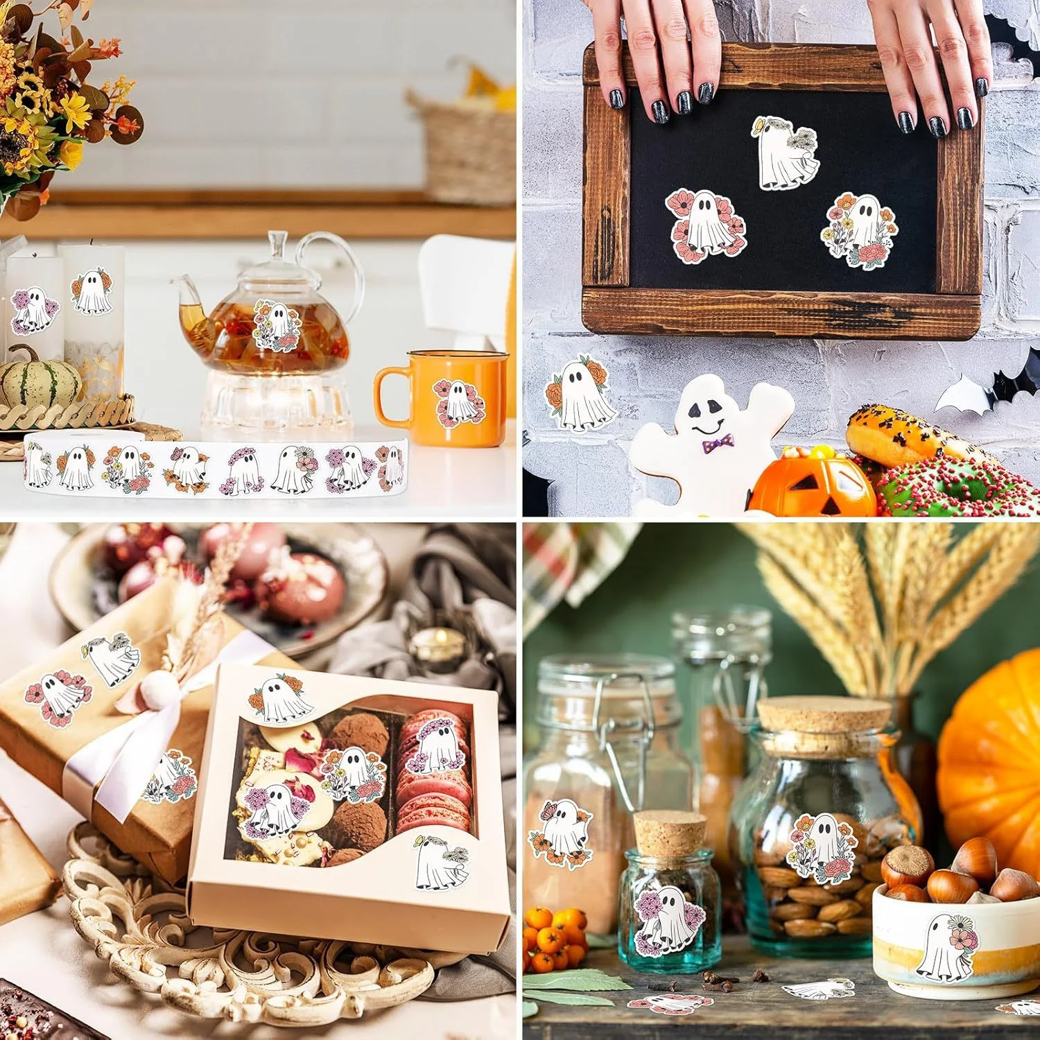 500 قطعة من ملصقات الفينيل لشبح الهالوين - مطبوعات متينة ومخيفة - ديكور مثالي لأجهزة الكمبيوتر المحمولة/المجلات ومتجر الحرف اليدوية Merch kawaii