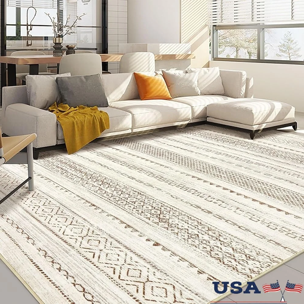 

10x12 Washable Area Rug Non Slip Soft Stain Resistant Indoor Carpet Comfortable Durable Moroccan Living Room Bedroom Dining Room