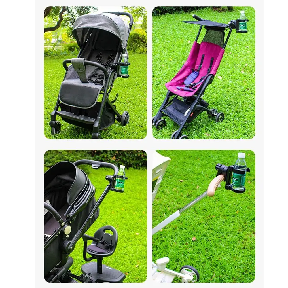 Portavasos plegable para cochecito de bebé, portabotellas giratorio negro para cochecito, ajuste seguro, portavasos para bicicleta para niños, bebidas