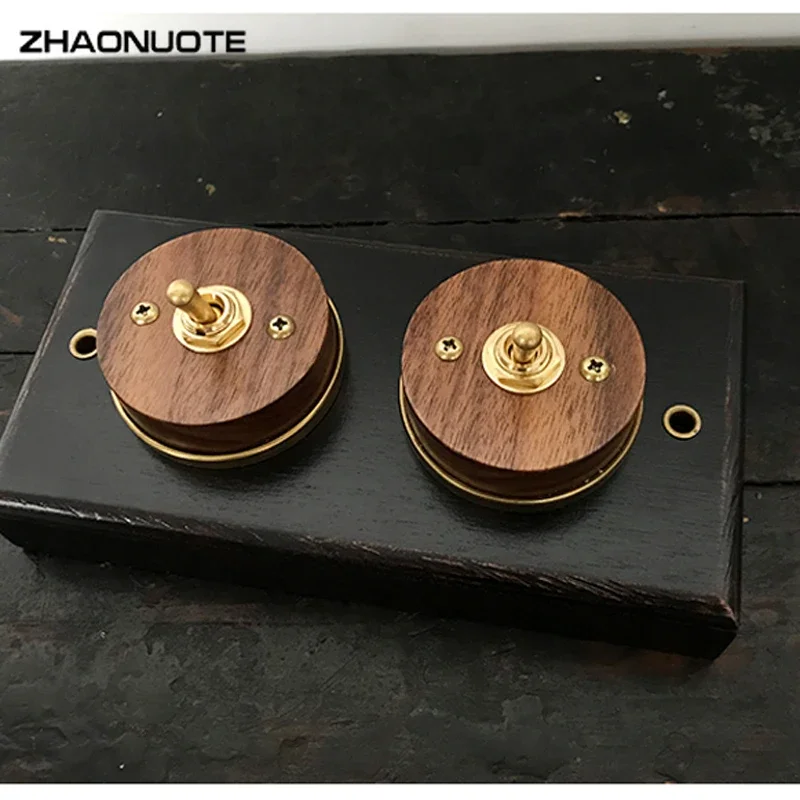 High Quality Wood Switch Black Walnut Base 1-4 Gang Brass Lever Wall Light Toggle Switch 10A