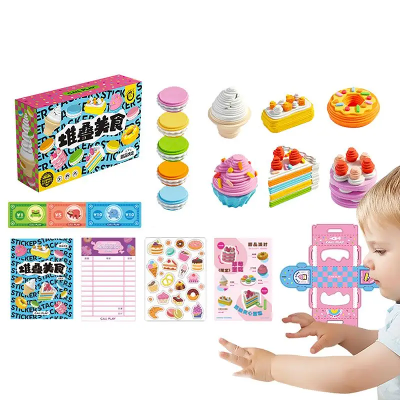 Pretend Play Kitchen Toys Simulation Cake Desserts Breakfast Game Stacking Toys Kitchen Accessories Educational Fake Food Toy