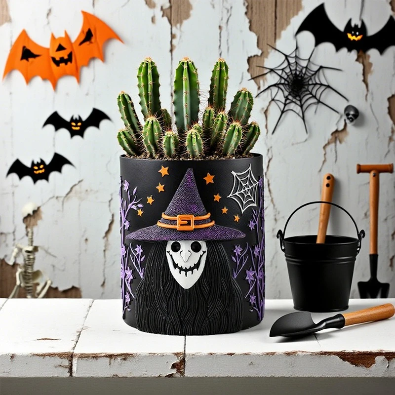 

1 шт., Хэллоуин, ведьма, цветочный горшок из смолы, темный сад, сочный контейнер, декоративные украшения