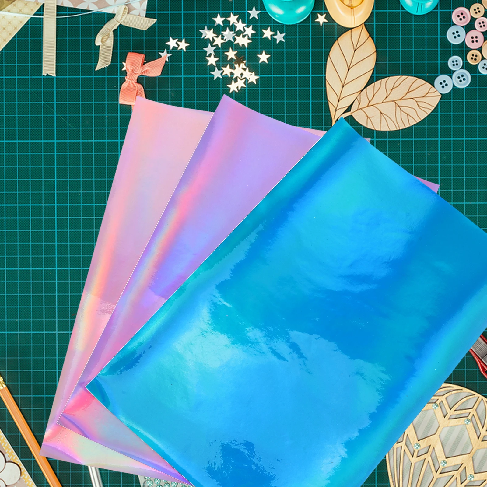 

3 Sheets Mirror PU A4 Blue Purple Pink DIY Fake Fabric For Jewelry Bag Making Craft Faux Sheets