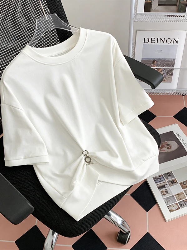 

plus Size Summer Trendy Korean Design Loose Casual Versatile Slimming Short Sleeve T-Shirt Women's Commute Style Breathable S...