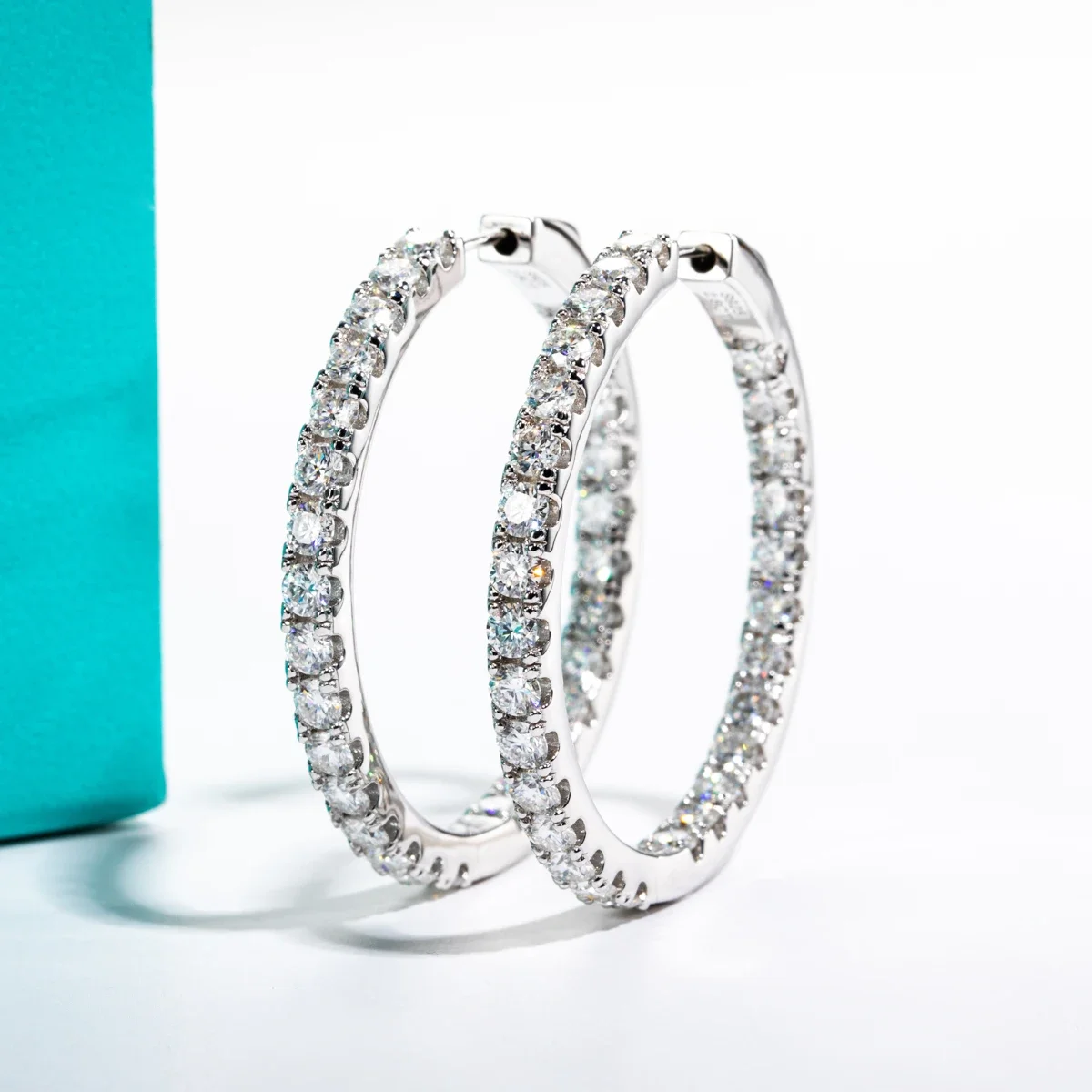 QIBAOKU 3mm 5.6cttw D Color Moissanite Big Earrings S925 Sterling Silver Luxury Huggie Earring For Women Jewelry Wholesale 2026