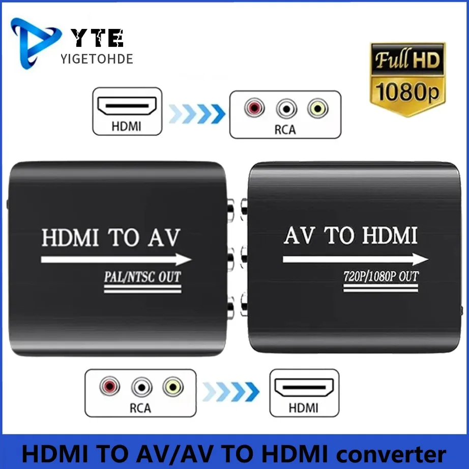 YIGETOHDE HDMI to AV RCA CVSB L/R Video Adapter Box Support NTSC PAL Output 1080P RCA AV to HDMI Converter Box HD Video  Adapter