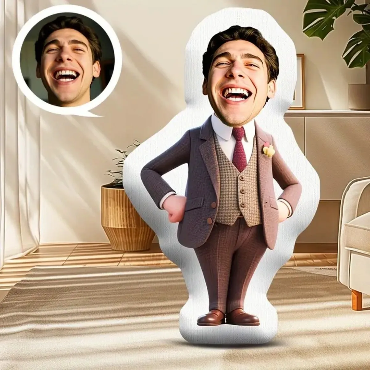 وسادة قطيفة منزلية مخصصة للصور - هدية مخصصة على شكل وجه مع صورتك، هدية لصديقك #3