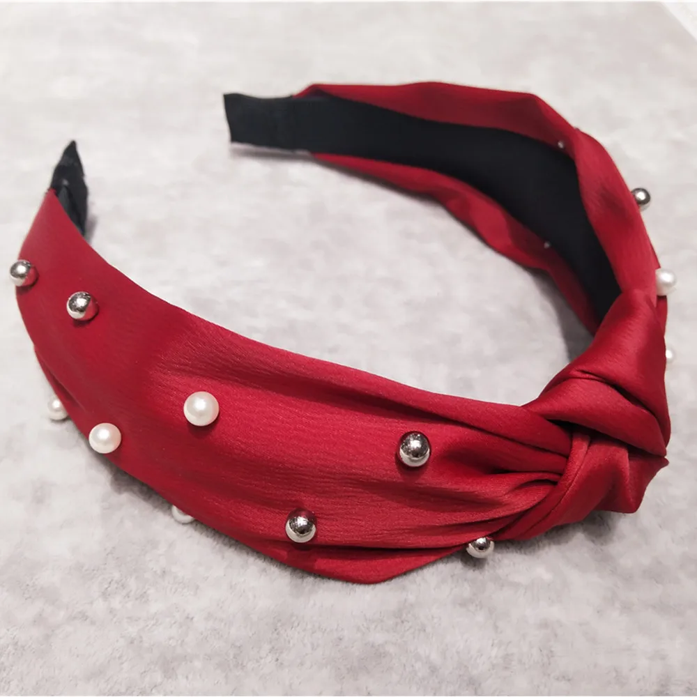 

4pcs/lot New Pearls Hairband Headwear Top Bow Knotted Center Wide Headband Women Hair Accessories Outdoor Headdress Headbands