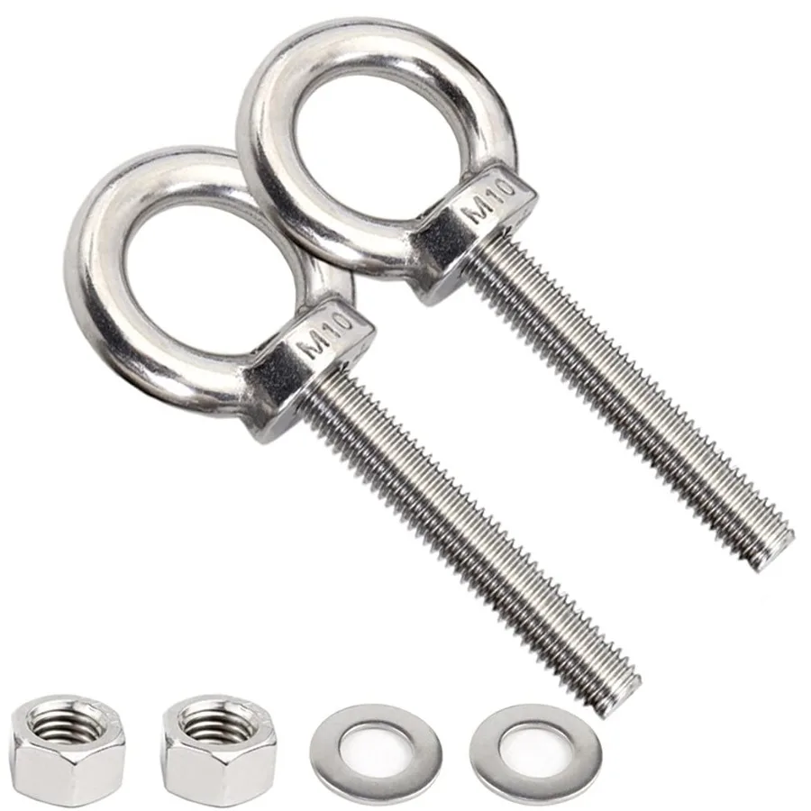 

Stainless Steel Eye Bolts 2 Pack M10 Shoulder Eye Bolt 2" Heavy Duty EyeBolts Screws in Eye Hooks with Washer and Nuts for Lift