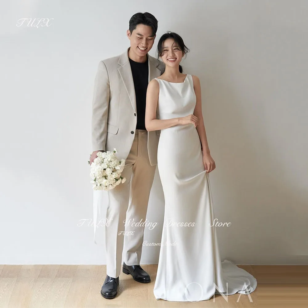 

TULX Elegant O-Neck Soft Satin Korea Garden Wedding Dresses Photoshoot Bridal Mermaid Long Simple Evening Gowns Zip Custom Made