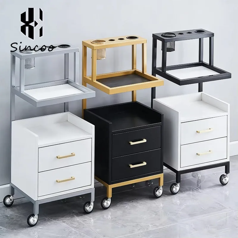 Modern High Quality Metal Commercial Salon Trolley with 4-Wheel Storage Cart for Barbershop Beauty Salon & Workshop Use