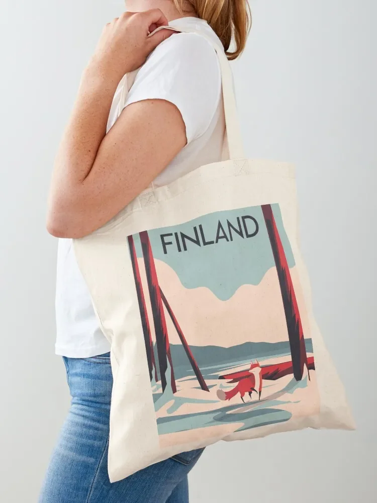 

Finland travel poster snow forest fox Tote Bag Women's beach bags Cloth bag tote bag men's tote canvas