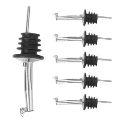 Aço inoxidável Pourer Garrafa com Tampas, Azeite Livre Flow Pourers, Vinho Dispenser Bico, Capas e Rolhas, 6PCs