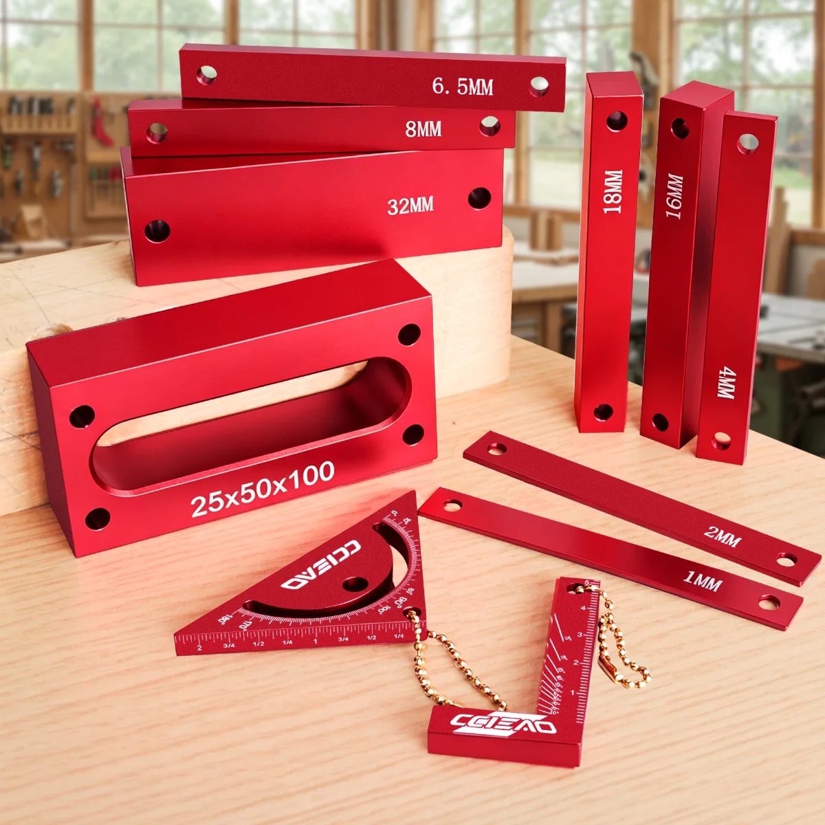 Woodworking Measuring Tool Set, Precision Gauge Blocks, L-Shaped Marking Ruler and Triangle Angle Measuring Square for DIY