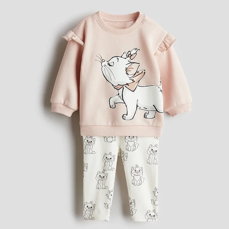 Minnie Sweatshirt Solid Color Leggings Child Long Sleeve Outfits Cute Hoodies +Pants Girls Fashion Casual Hoodies Autumn Costume