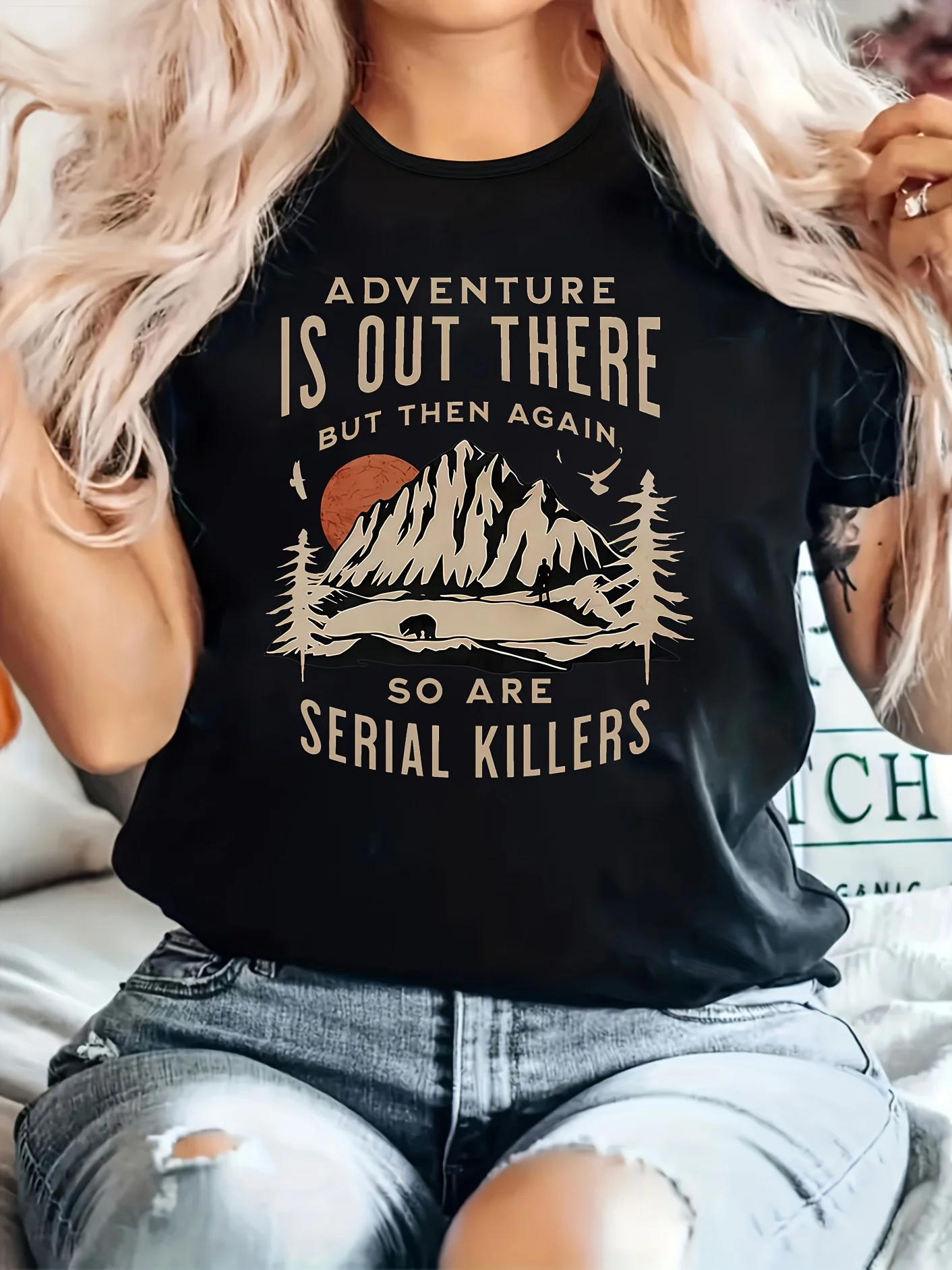 Camiseta Casual de Manga Curta com Estampa de Assassino True Crime Plus Size, Moda Harajuku Kawaii, Roupas Femininas Y2K