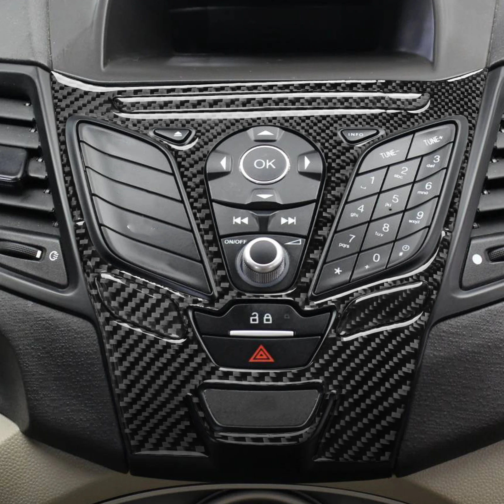 Real Carbon Fiber For Ford Fiesta 2011-2019 Car Central Control Panel Frame Trim Customizable Car Stickers Interior Accessories