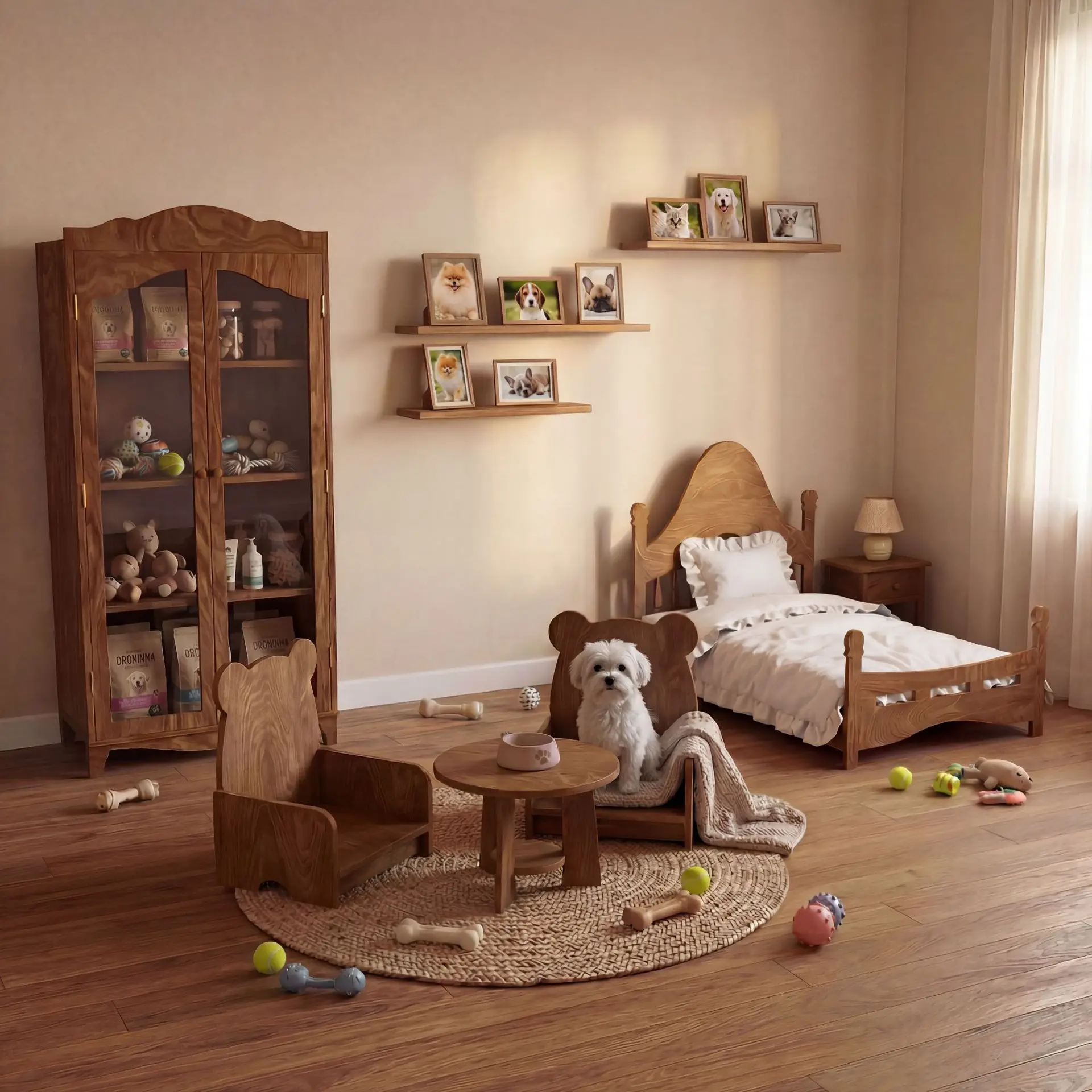 

HYS new pet table and chair three-piece set solid wood feeding dining table and chair pet leisure sofa pet