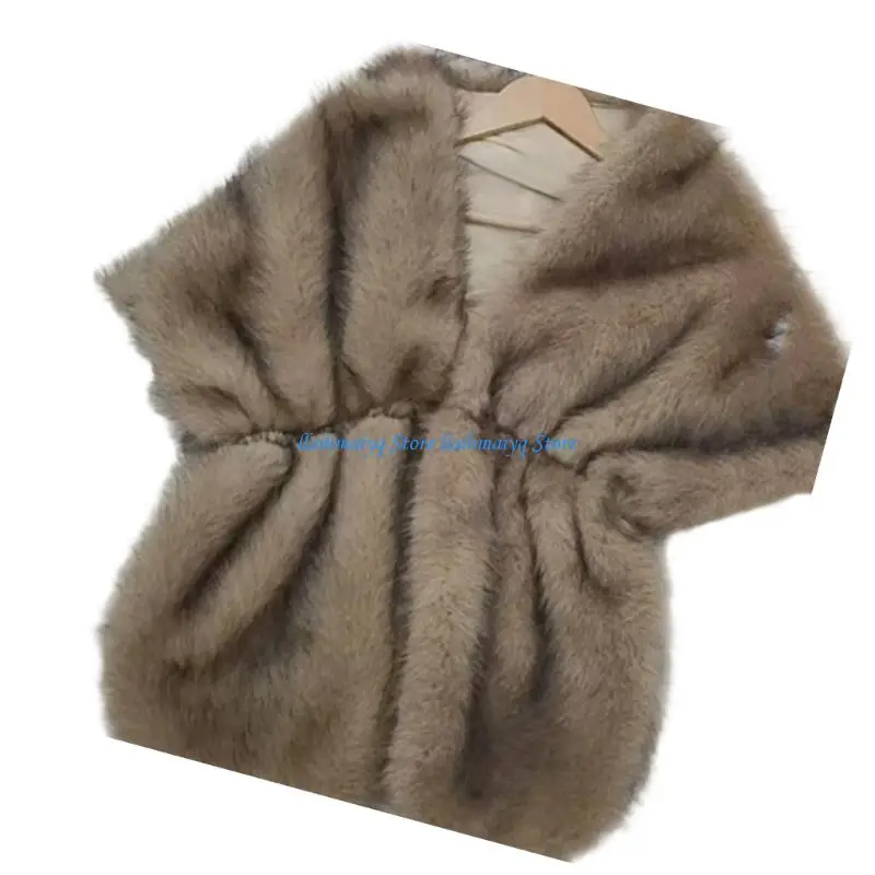 573B Luxurious Artificial Furs Bride Stole Lightweight Warm Scarf Cold Weather Wedding Attires Premium Polyester Fabric