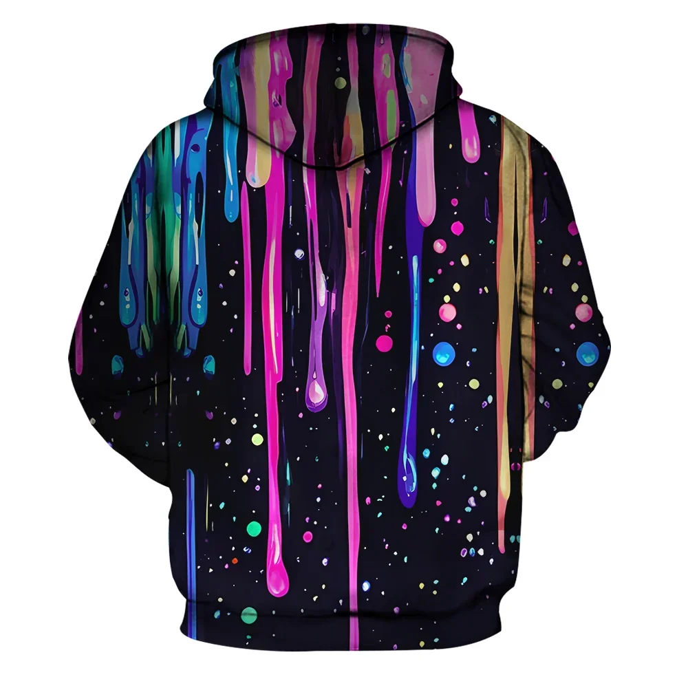 Men's Plus Size Paint Effect Pullover Hoodie, Colorful Drips or Dynamic Brushstroke Prints, Abstract Art for Streetwear, S-9XL