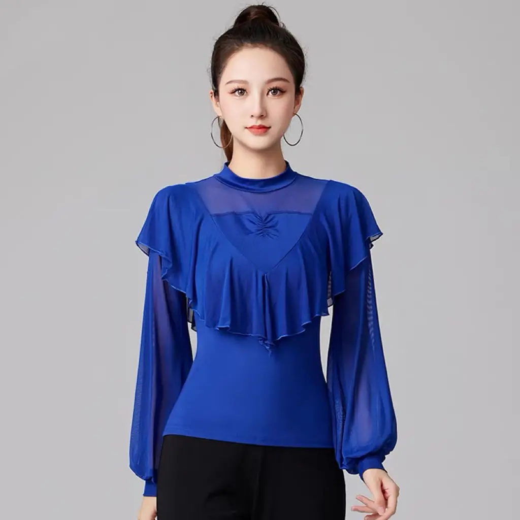 Haut de danse d'été pour femmes, chemise latine de fête Samba, hauts à manches longues pour adultes, vêtements d'entraînement de Performance