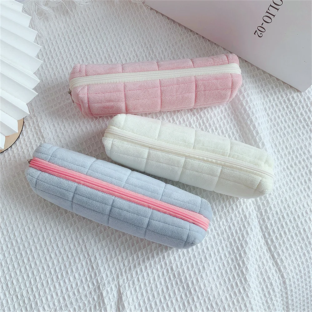 Kawaii Pencil Case Creative Pillow Shape Pen Bag Large Capacity Short Fluff Bag Girl School Supplies Stationery Box Cosmetic Bag