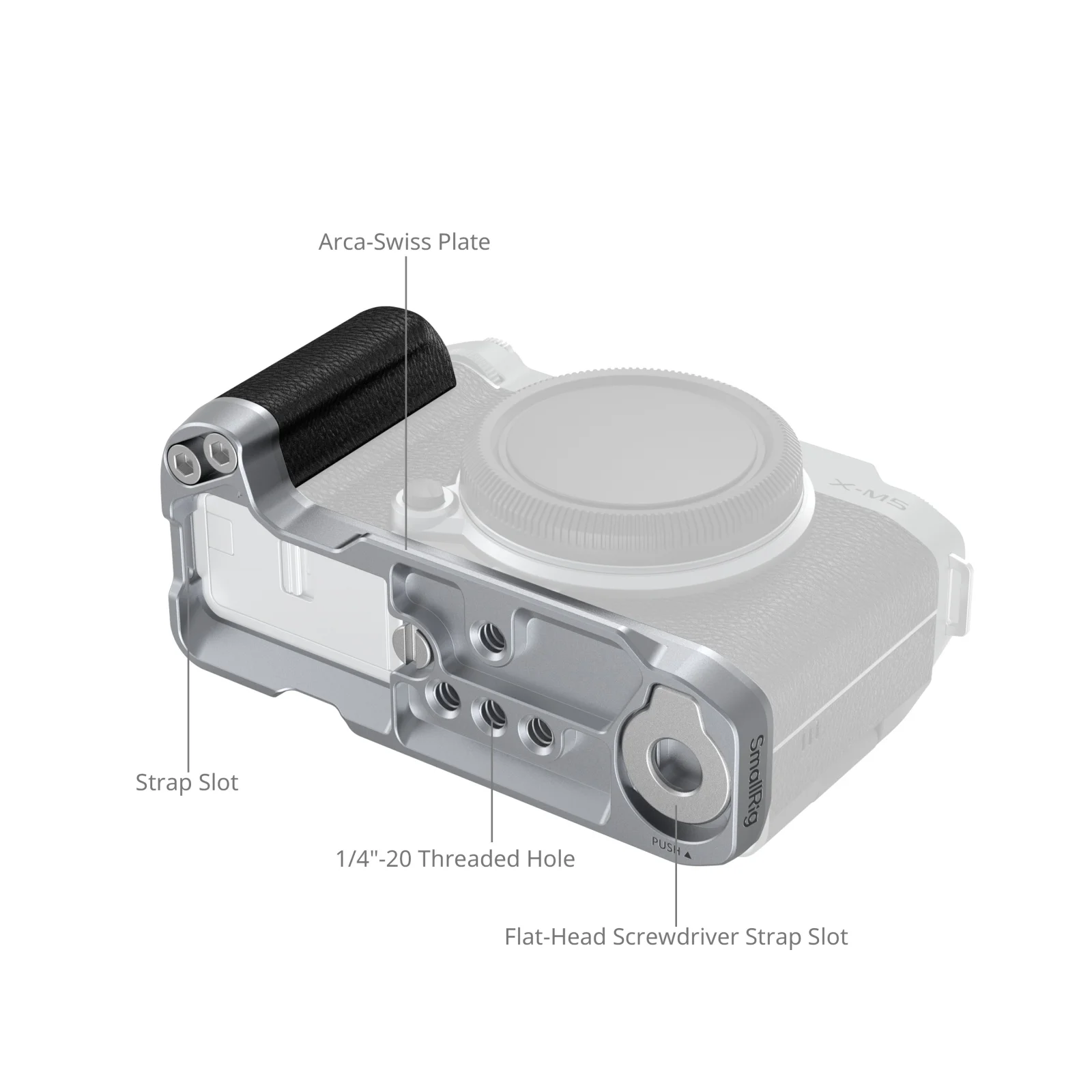 SmallRig X-M5 L-Shape Mount Plate for FUJIFILM X-M5, with Silicone Handle Shutter Release Button Hot Shoe Cover (Sliver/Black)