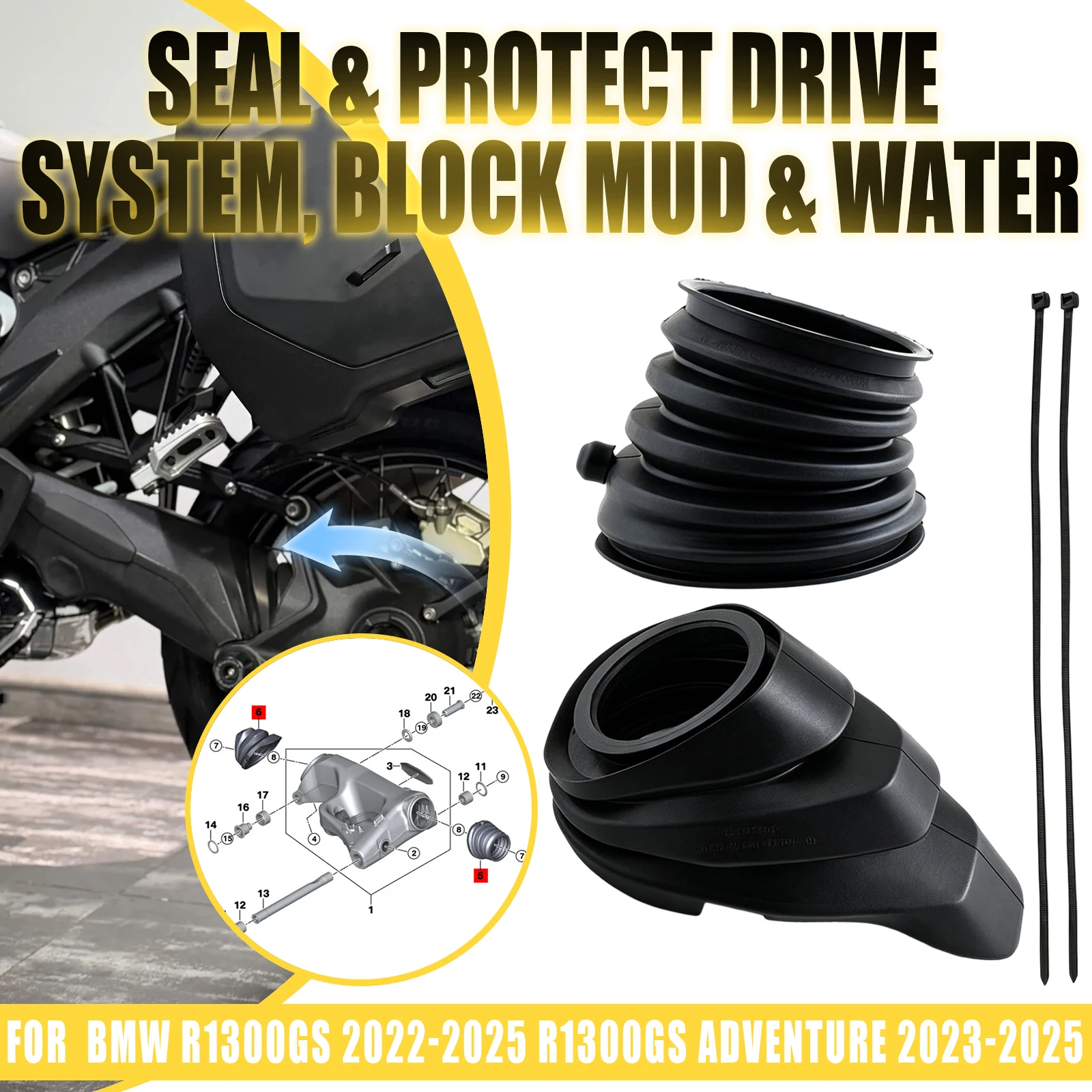 For BMW R1300GS 2022-2025 R1300GS Adventure 2023-2025 Motorcycle Transmission Shaft Rubber Sleeve Boot Drive Rubber Cover
