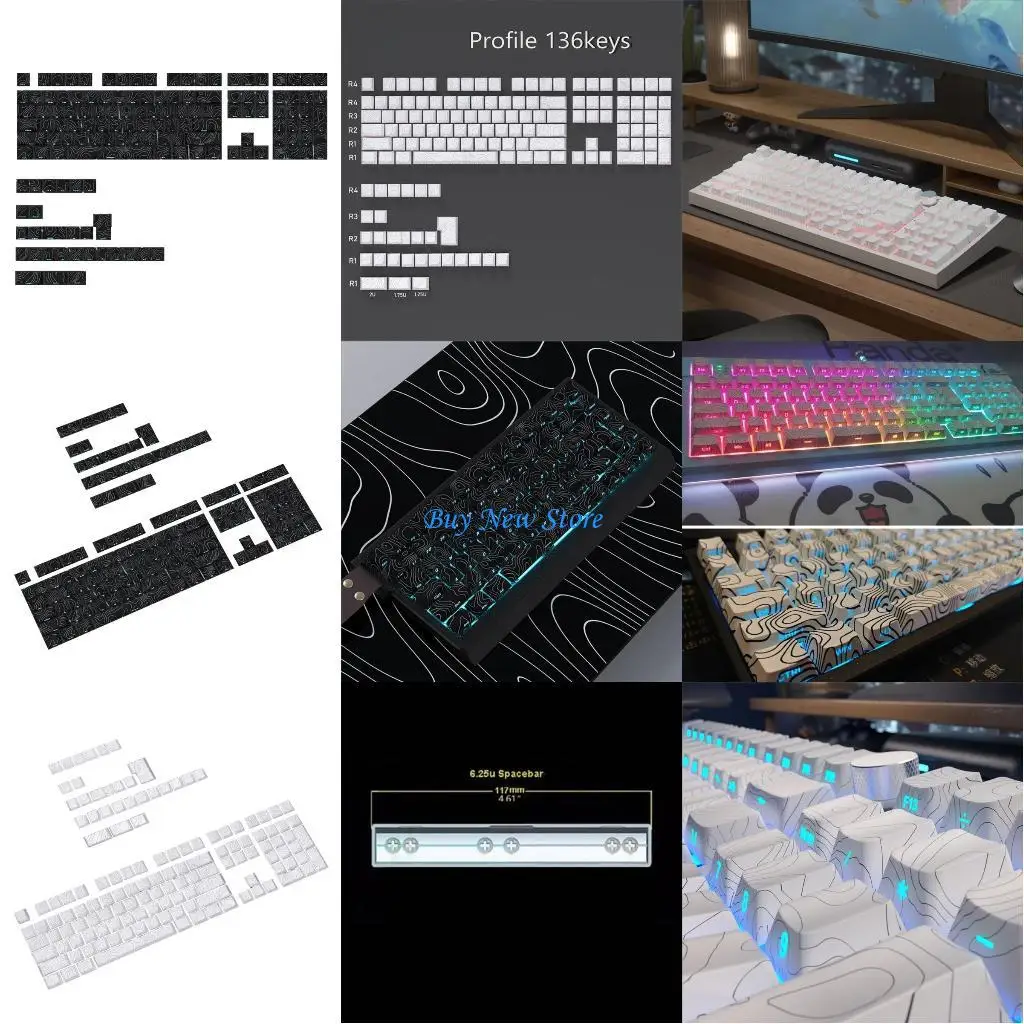 

20CE 136Keys Keycaps Set with Side Engraves Side Engraves Line Engravings Texture for Mechanical Keyboards