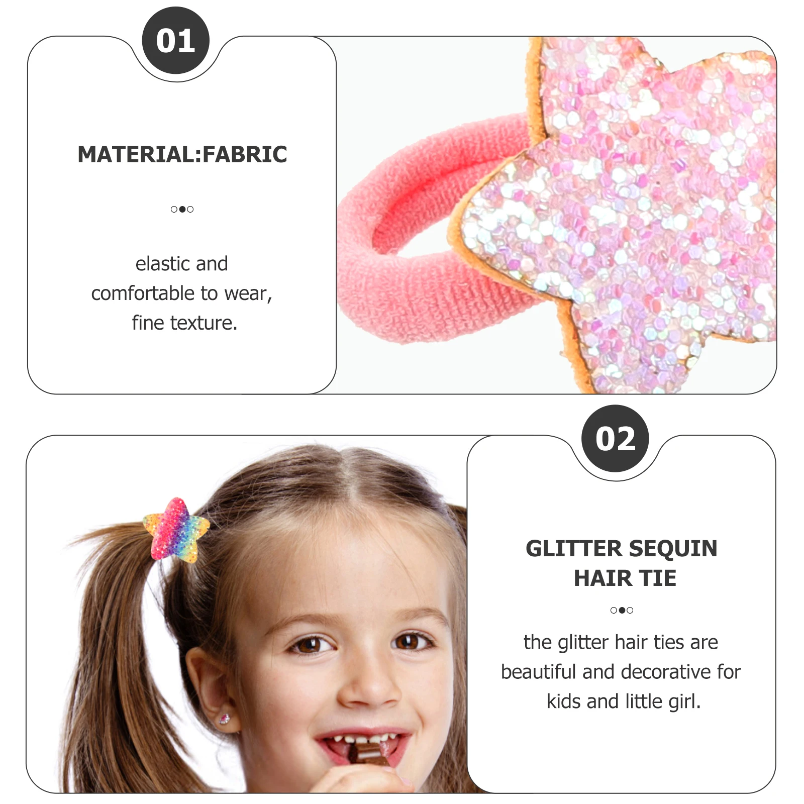 

5 Pairs Fashion Glitter Hair Ties High Elastic Sparkle Holders For Kids Daily Use And Festivities