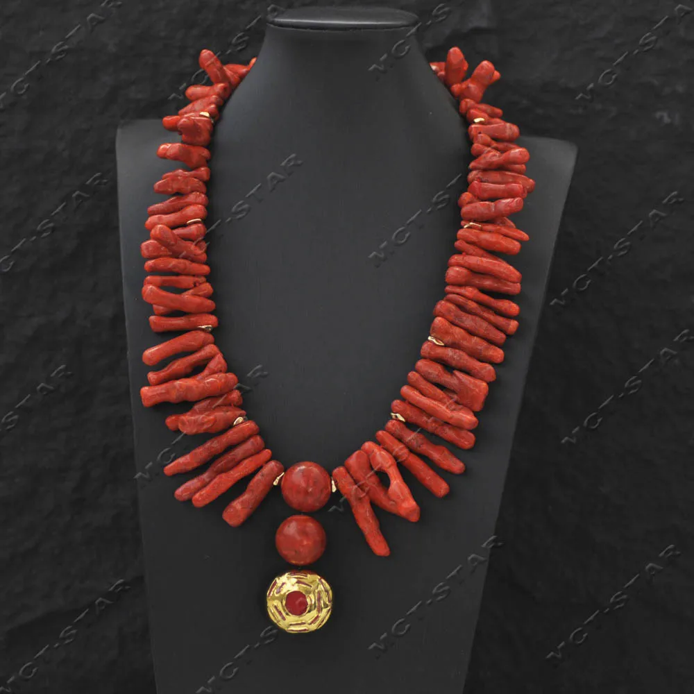 

Z14491 20" 40mm Red Grass Coral Branch Round Bead Necklace Pendant