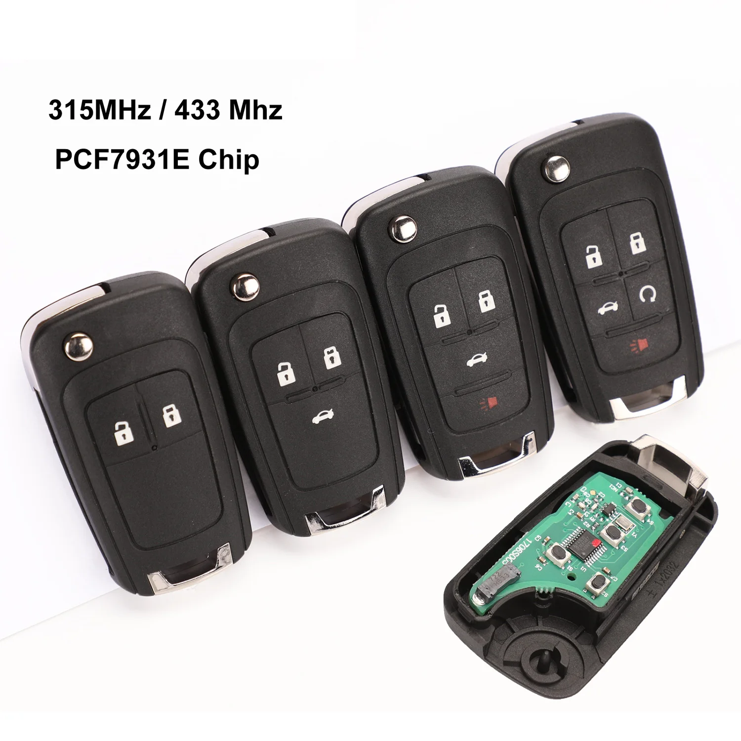 jingyuqin 10pcs/lot 2/3/4 Buttons Remote Control Fob Flip Folding Key For Chevrolet Lova Sail Aveo Cruze 315/433Mhz PCF7937E