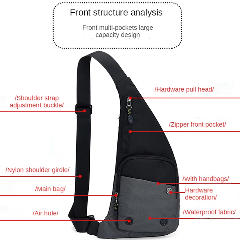 Men‘s Casual Shoulder Bag Leisure Travel Sports Outdoor Pack Messenger Crossbody Sling Chest Bag For Male Female