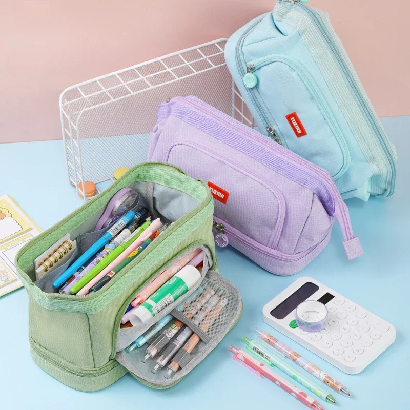 Large Capacity Pencil Case Multi-layer Student Simple Stationery Bag Multi-functional Canvas Pencil Pouch Bag