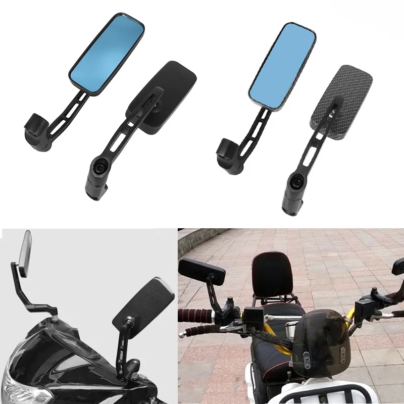 Square Universal Motorcycle Side Mirror Blue Glass Anti-glaring Handlebar Rearview Mirrors for Motorbike 360 Rotation Adjustable