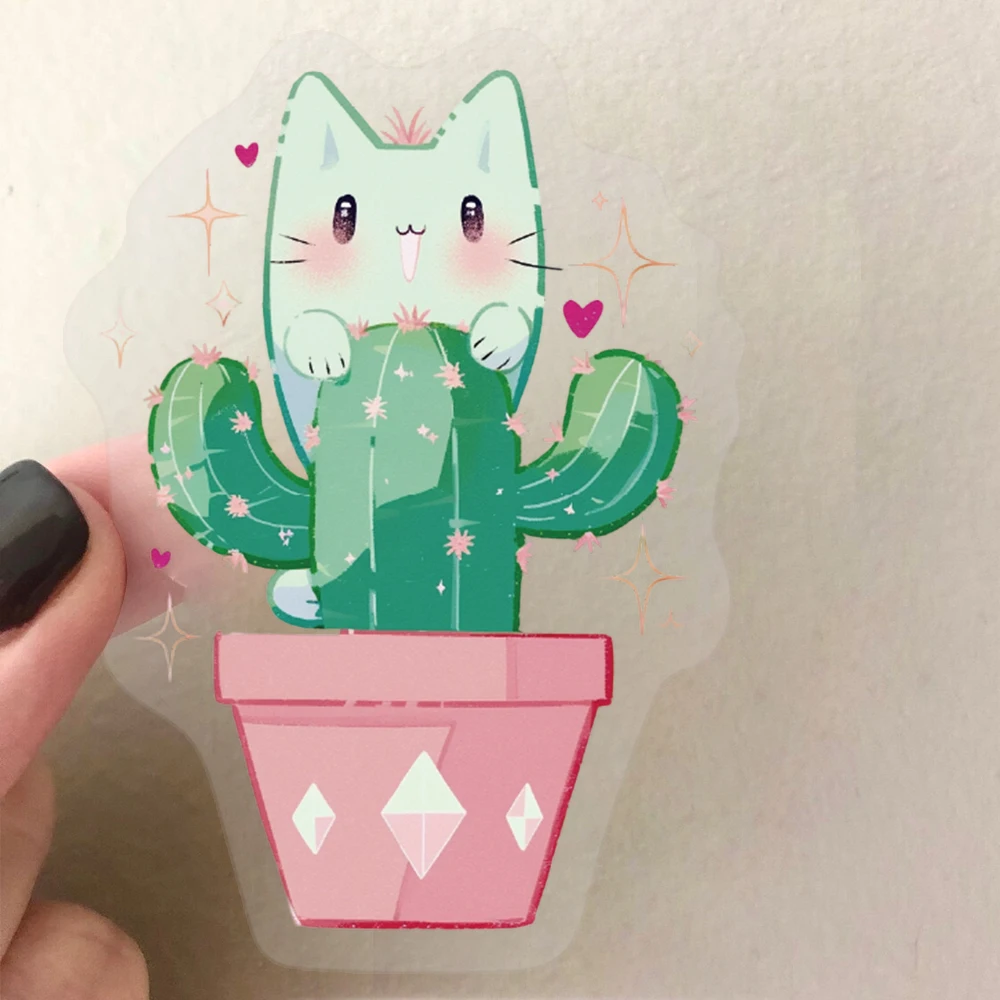 50pcs Cat Cactus Transparent Stickers Decoration Graffiti Decals Scrapbook Skateboard Laptop Waterproof Sticker