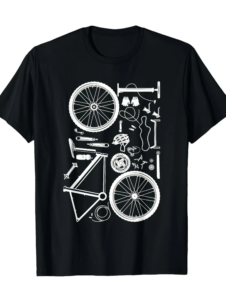 

Cycling with White Bike Parts Graphic design-100% cotton summer O-neck short sleeve casual printed men's T-shirt.