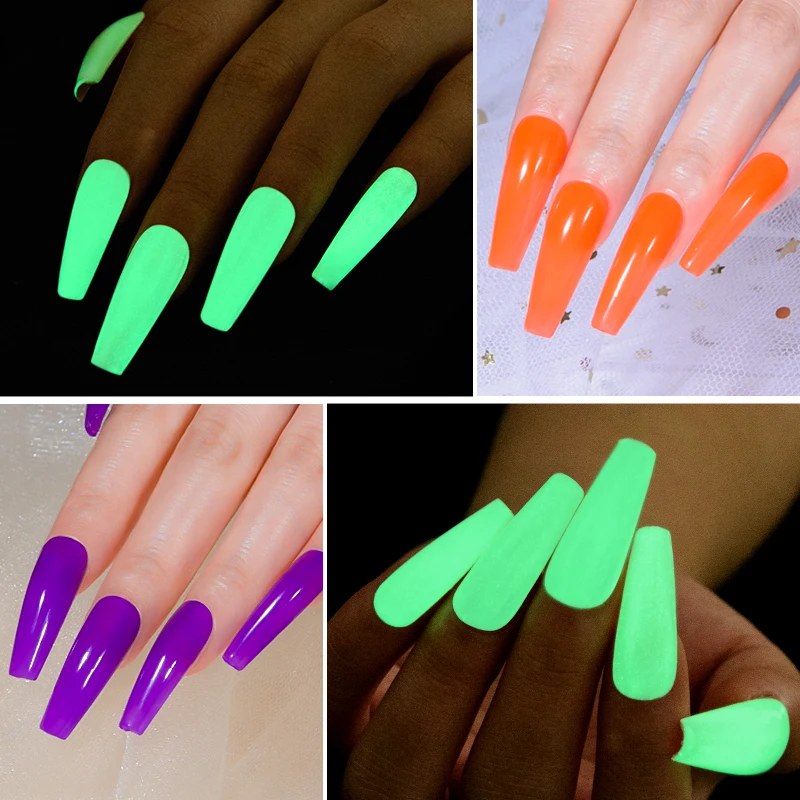 MEET ACROSS 7ml Luminous Top Coat Fluorescent Glow In Dark Gel Nail Polish Semi Permanent Soak Off UV LED Gel Varnish Nail Art